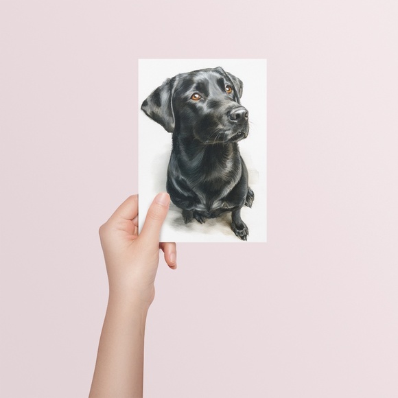 Watercolor Black Labrador Retriever Dog Portrait Wall Art Print, Unframed - Picture 5 of 7